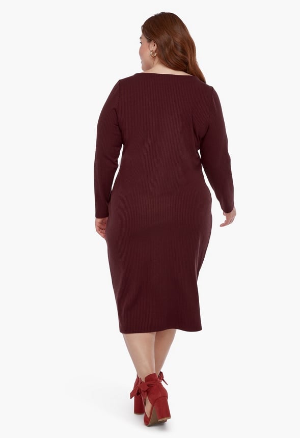 Plus Size Midi Knit Dress Bitter Chocolate
