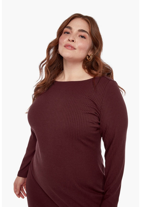 Plus Size Midi Knit Dress Bitter Chocolate