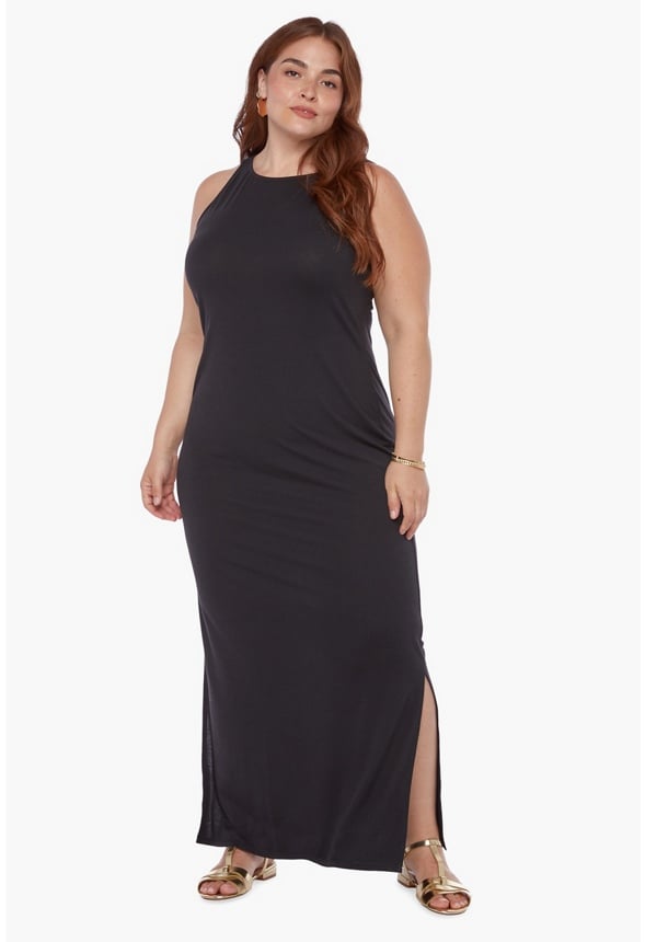 Plus Size Reversible Low Back Tank Maxi Dress Caviar