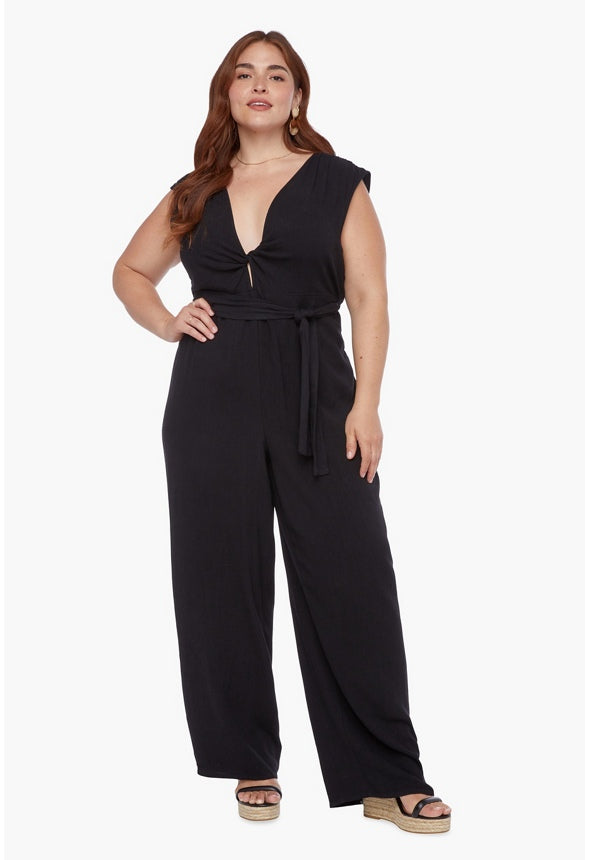 Plus Size Twist Front Jumpsuit Caviar
