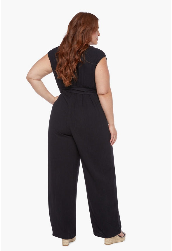 Plus Size Twist Front Jumpsuit Caviar