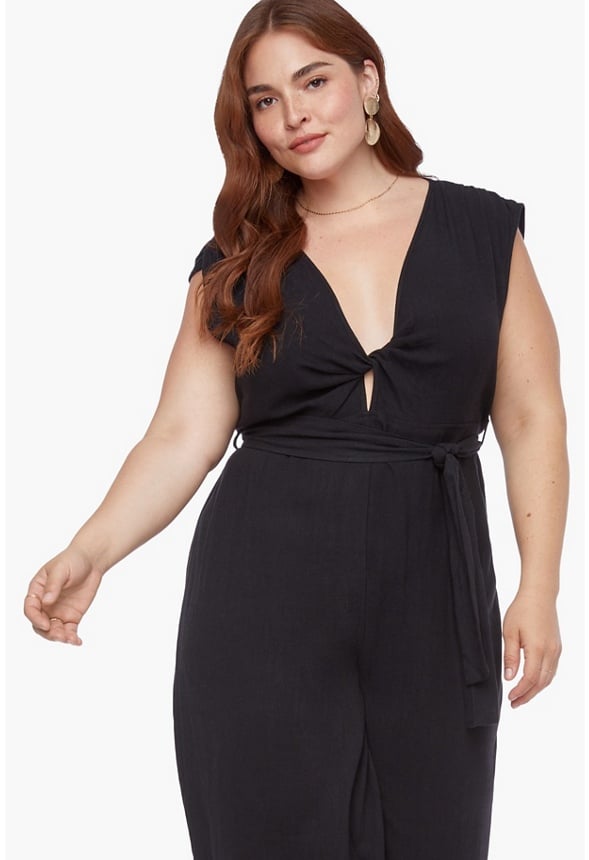Plus Size Twist Front Jumpsuit Caviar