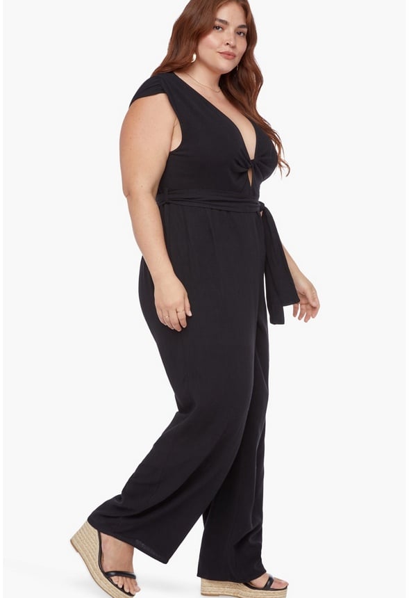 Plus Size Twist Front Jumpsuit Caviar