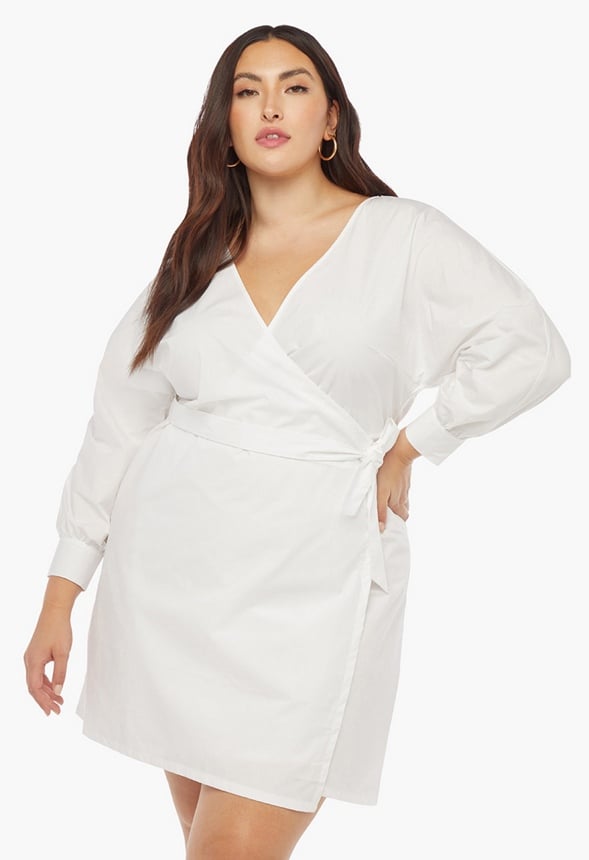 PLUS SIZE POPLIN WRAP DRESS Marshmallow