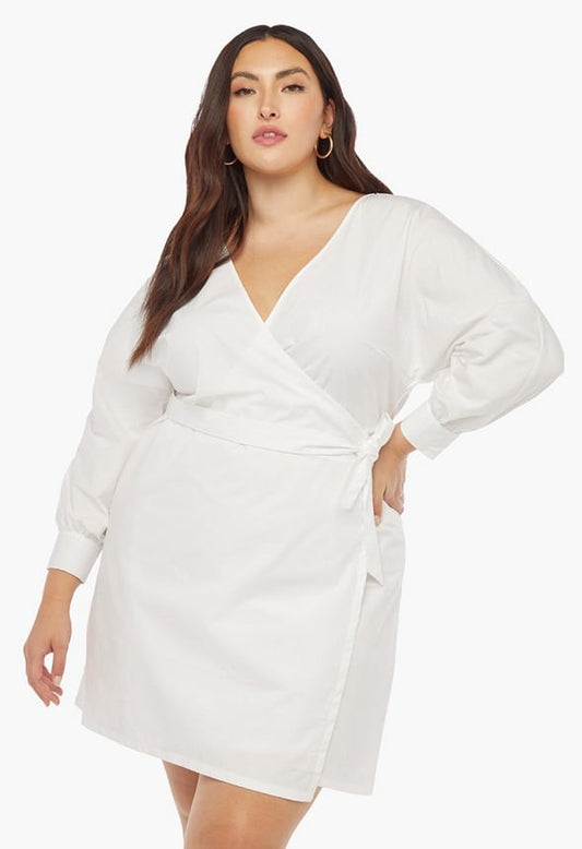 PLUS SIZE POPLIN WRAP DRESS Marshmallow