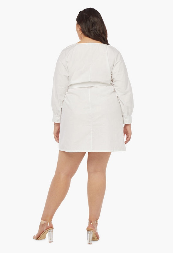 PLUS SIZE POPLIN WRAP DRESS Marshmallow