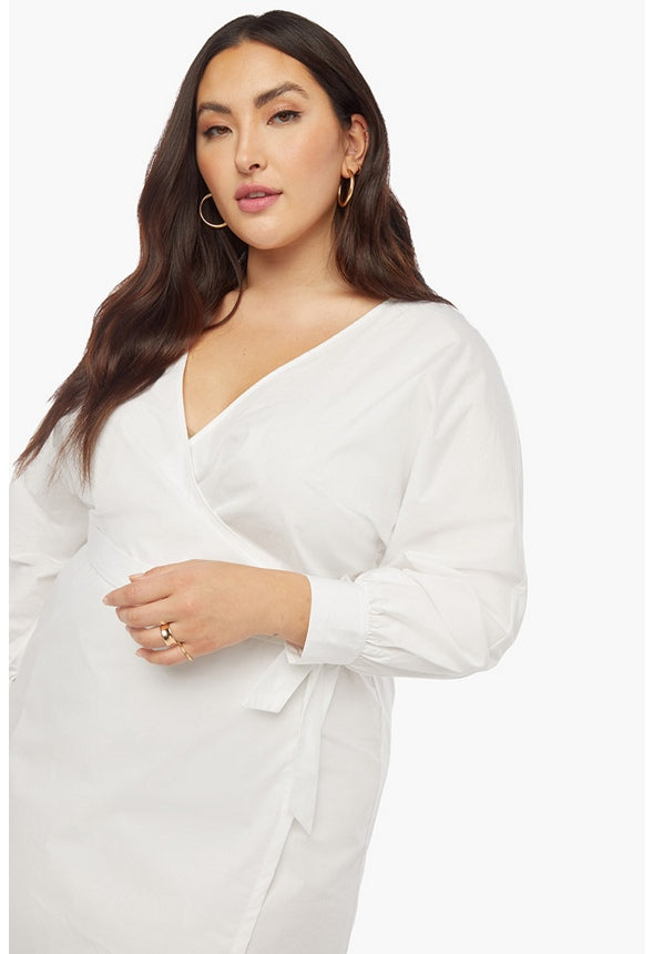 PLUS SIZE POPLIN WRAP DRESS Marshmallow