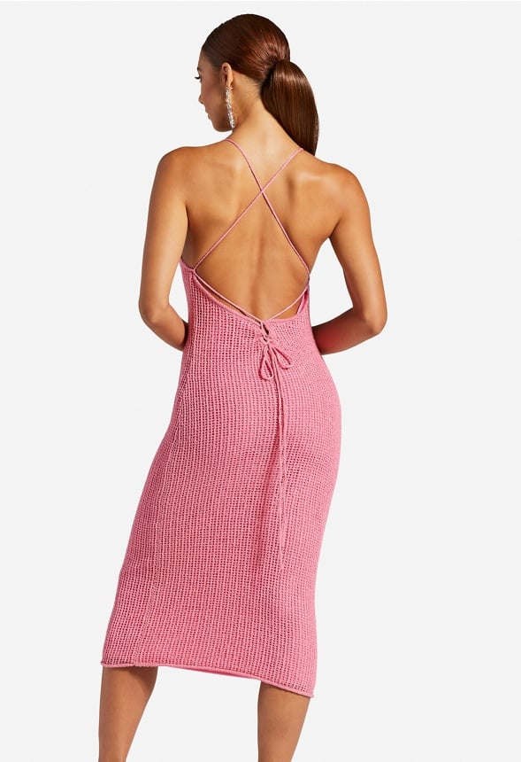 BACK LACE MIDI SWEATER DRESS Pink