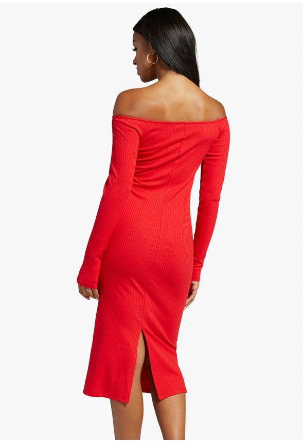 OFF THE SHOULDER MIDI DRESS High Risk Red