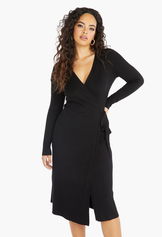 SWEATER WRAP DRESS Black