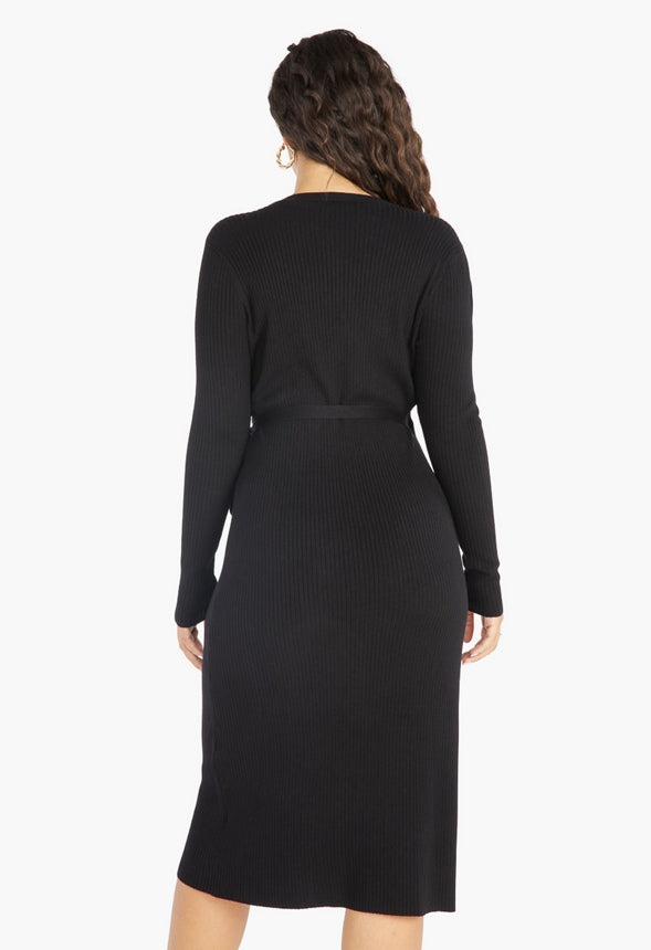 SWEATER WRAP DRESS Black