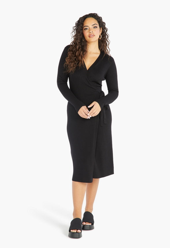 SWEATER WRAP DRESS Black