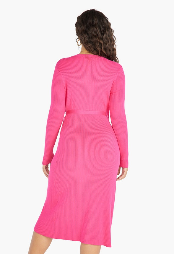 SWEATER WRAP DRESS Pink