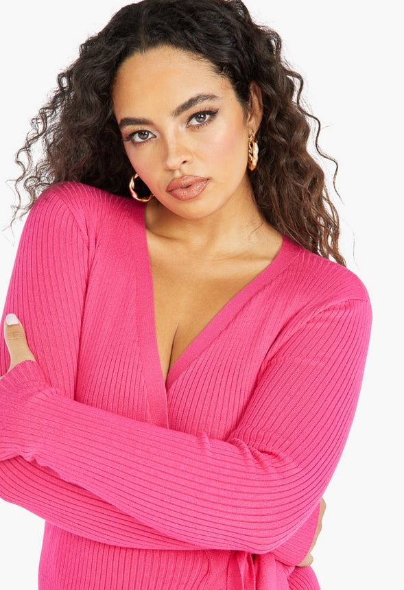 SWEATER WRAP DRESS Pink