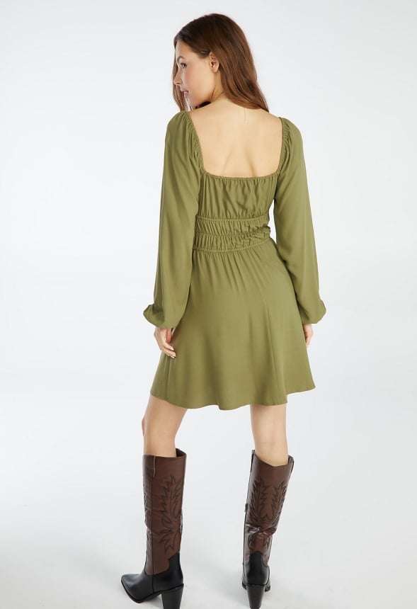 Fit And Flare Mini Dress Burnt Olive