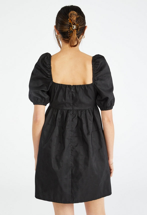 PUFF SLEEVE MINI DRESS Black Caviar