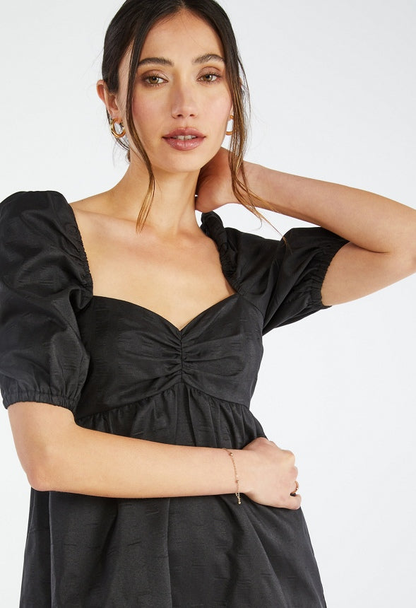 PUFF SLEEVE MINI DRESS Black Caviar