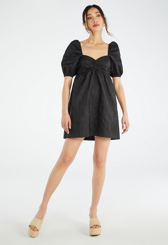 PUFF SLEEVE MINI DRESS Black Caviar
