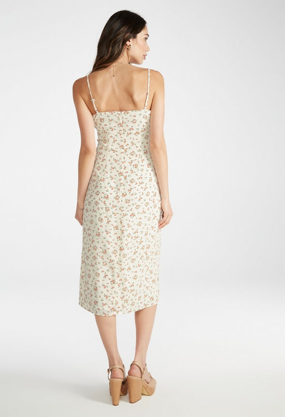 Printed Ruched Midi Dress Marshmallow White Floral