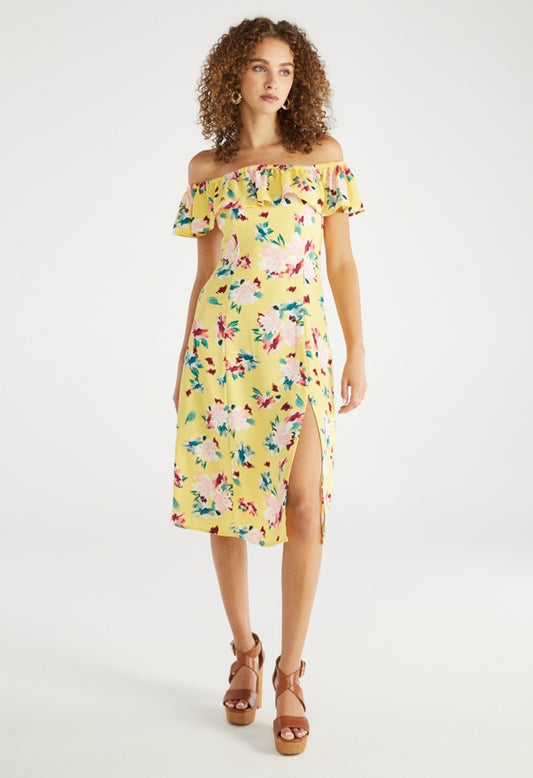 Off the Shoulder Printed Midi Dress Aspen Gold Floral