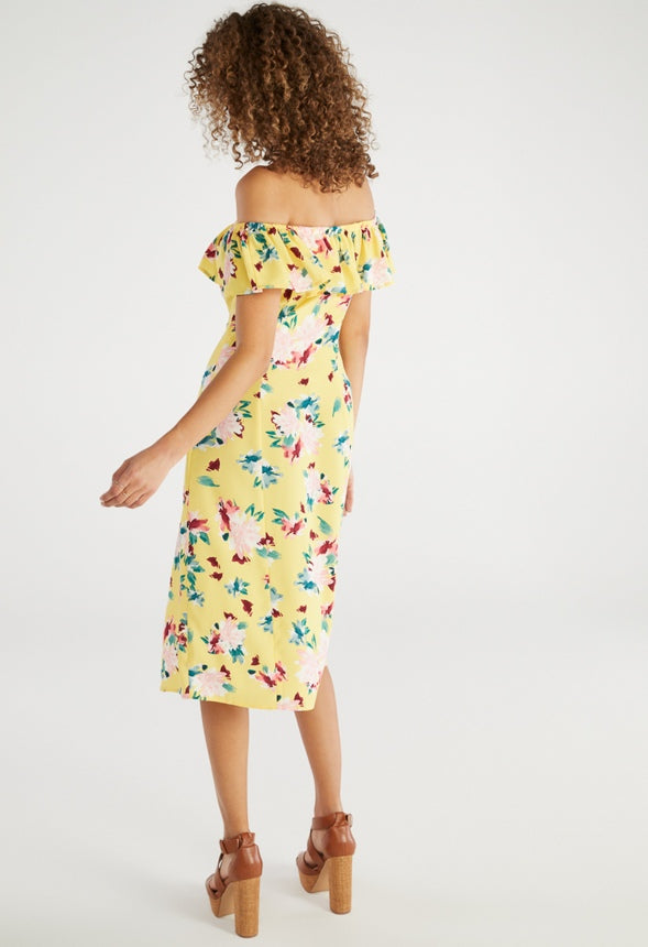 Off the Shoulder Printed Midi Dress Aspen Gold Floral