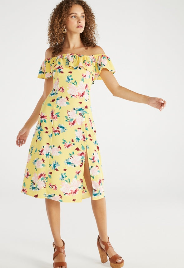 Off the Shoulder Printed Midi Dress Aspen Gold Floral