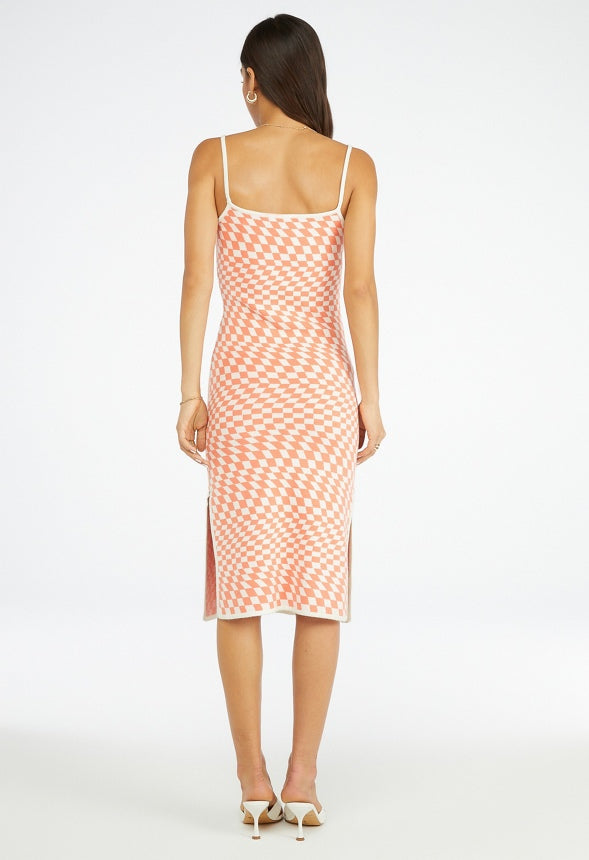 Checkered Jacquard Midi Dress Mandarin Orange Checkered