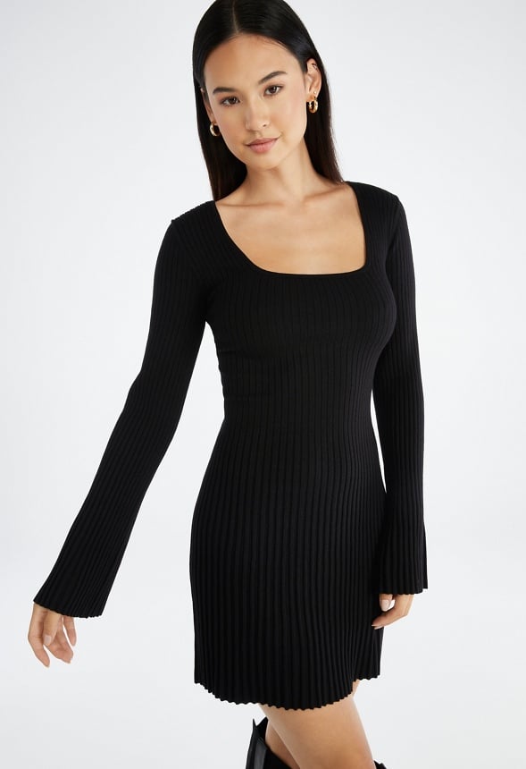 Sweater Fit and Flare Mini Dress Black Caviar