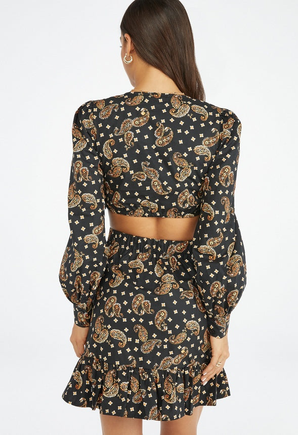 Cutout Fit & Flare Mini Dress Caviar Multi-Paisley