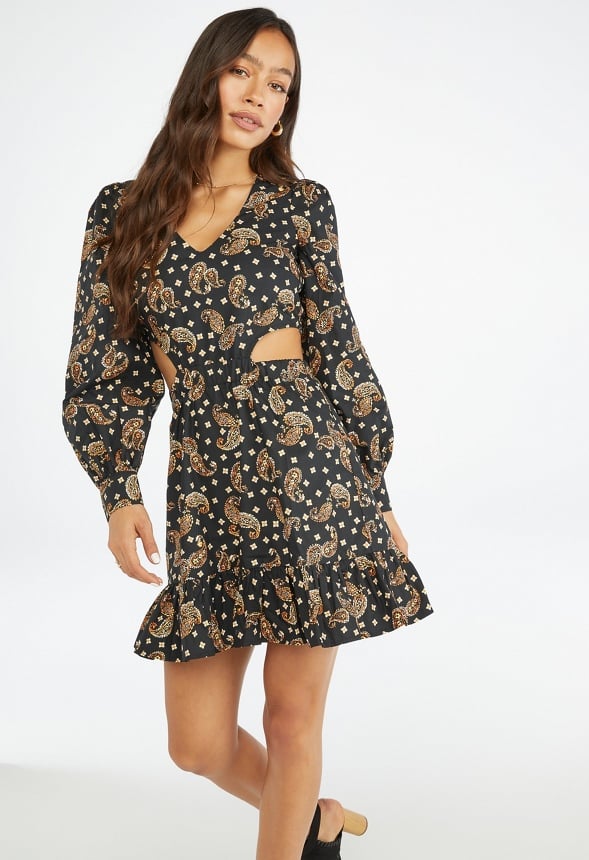 Cutout Fit & Flare Mini Dress Caviar Multi-Paisley