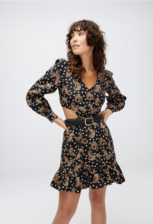Cutout Fit & Flare Mini Dress Caviar Multi-Paisley