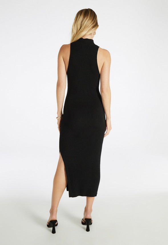Mock Neck Sweater Midi Dress Black Caviar