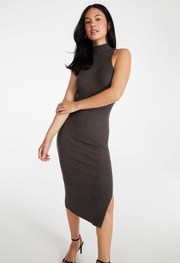 Mock Neck Sweater Midi Dress Dark Heather Grey