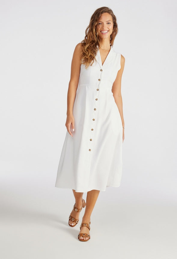 Sleeveless Button Down Midi Dress Bright White