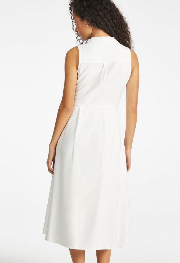 Sleeveless Button Down Midi Dress Bright White