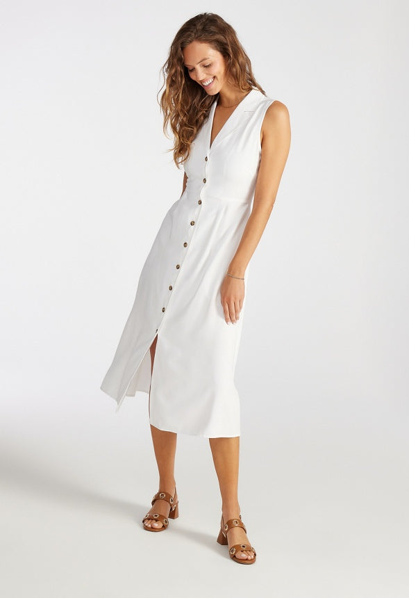 Sleeveless Button Down Midi Dress Bright White