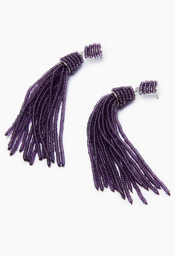 BEADED FRINGE EARRINGS Parachute Purple