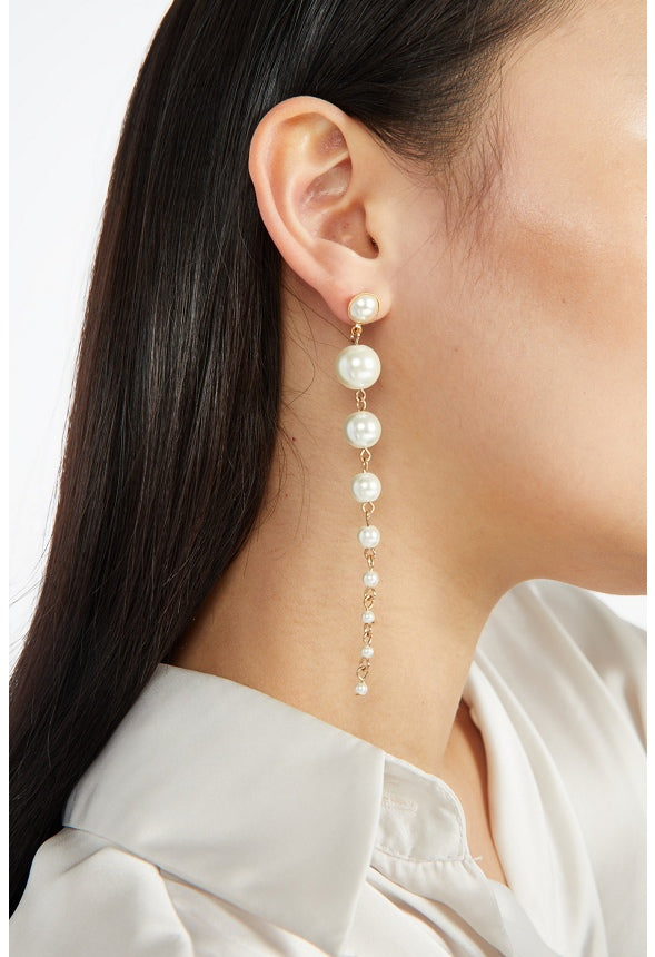 Ada Graduating Glass Pearl Drop Earrings Gold