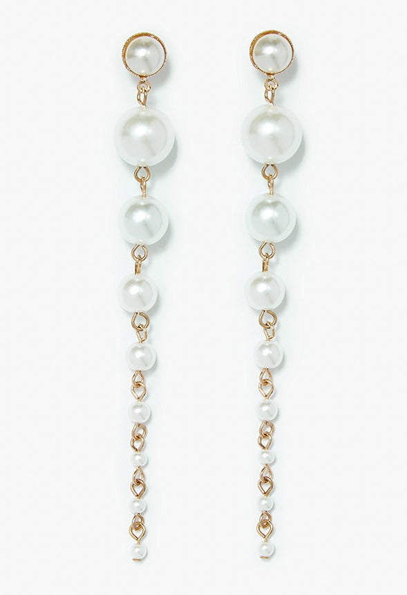 Ada Graduating Glass Pearl Drop Earrings Gold