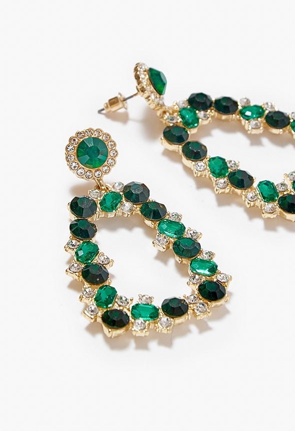 Bella Ornate Jeweled Fashion Drop Earrings Green/Gold
