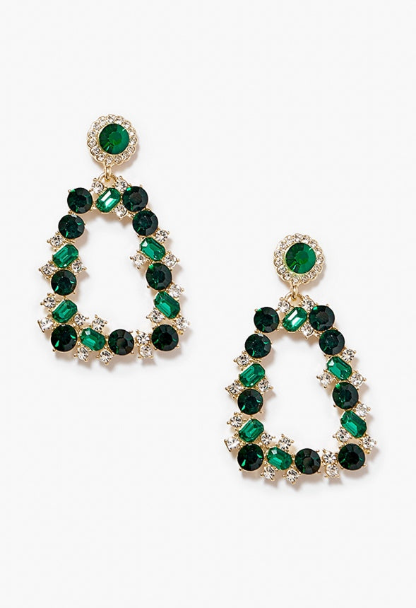 Bella Ornate Jeweled Fashion Drop Earrings Green/Gold