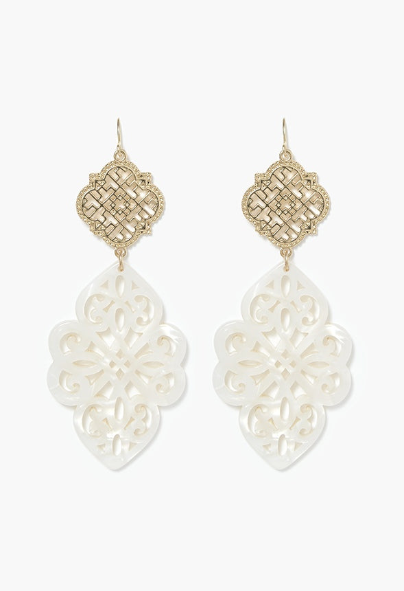 Iris Filigree And Resin Drop Earrings Cream/Gold