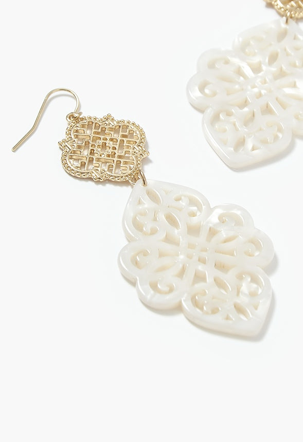 Iris Filigree And Resin Drop Earrings Cream/Gold