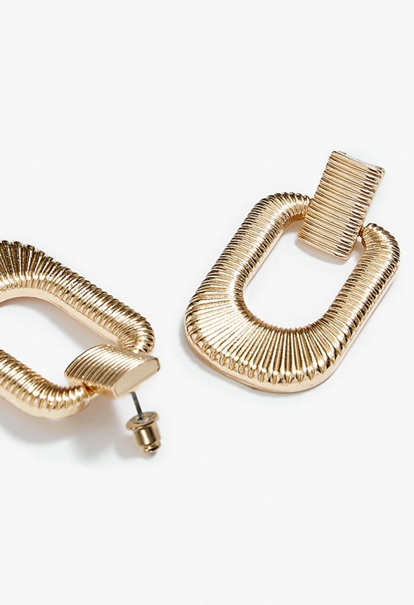 Ella Ridged Design Door Knocker Earrings Gold