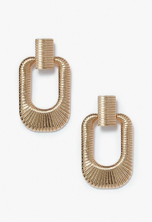 Ella Ridged Design Door Knocker Earrings Gold
