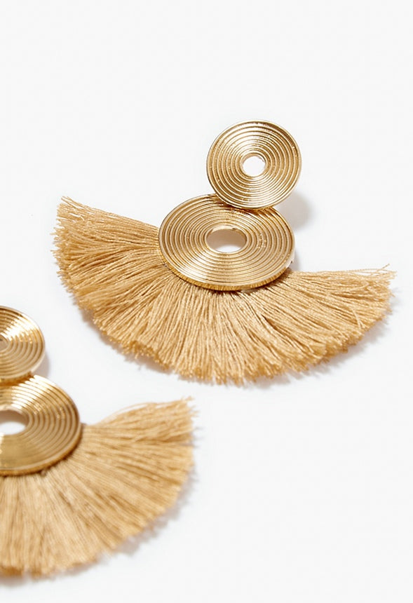 Amara Organic Disc And Fringe Drop Earrings Gold