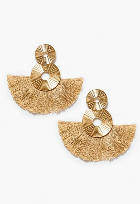Amara Organic Disc And Fringe Drop Earrings Gold