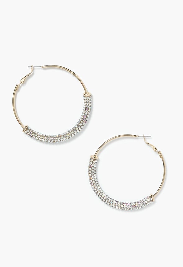 Danna Rhinestone Tubular Hoop Earrings Iridescent/Gold