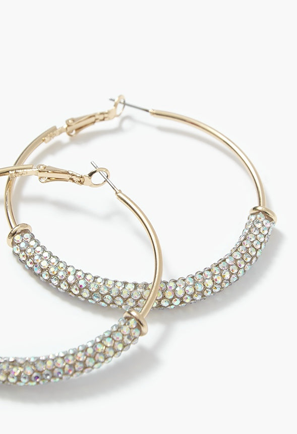 Danna Rhinestone Tubular Hoop Earrings Iridescent/Gold