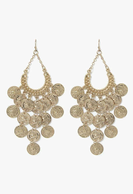 Esme Boho Coin Chandelier Drop Earrings Gold